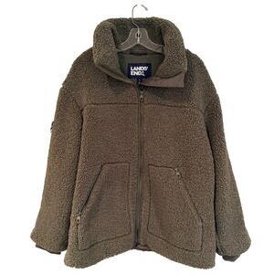 Lands End Sherpa Fleece Jacket Womens Small Olive Outdoors Winter Outerwear Cozy